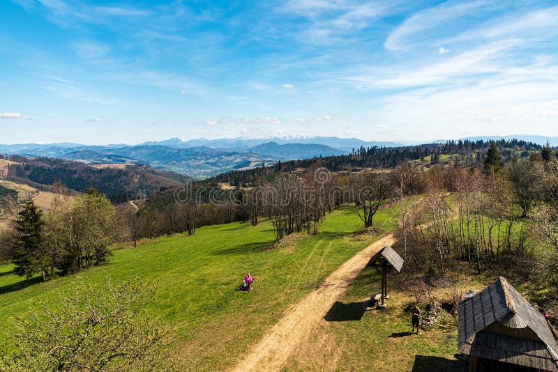 View from view tower on Martacky vrch hill in Javorniky mountains in Slovakia