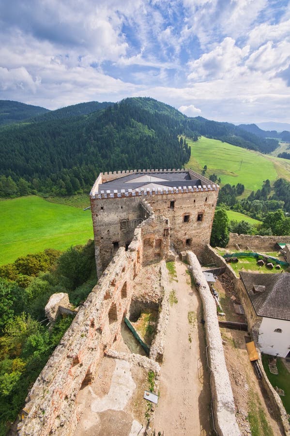 View from tower of Stara Lubovna castle towards mountains