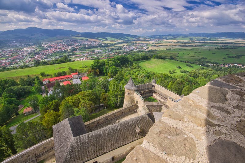 View from tower of Stara Lubovna castle towards the town