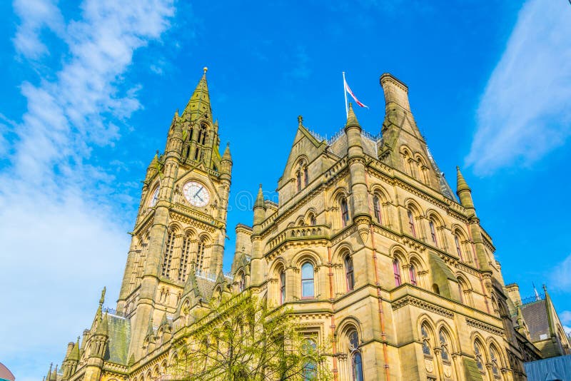 View of the Town Hall in Manchester, England Stock Photo Image of