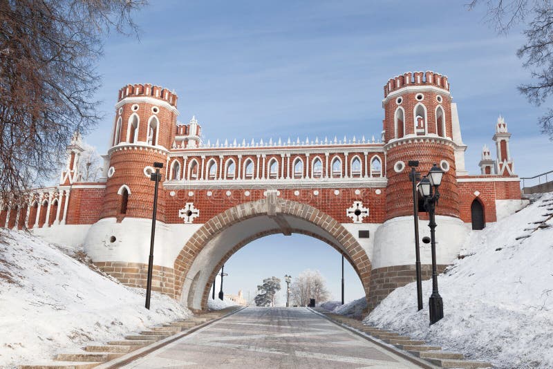 View of Tsaritsyno park in Moscow, Russia, in winter