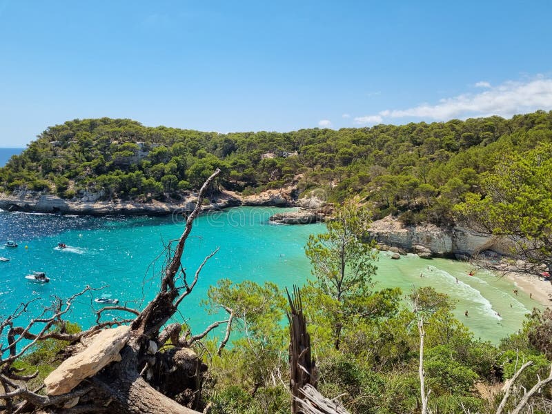 View of Turquoise Sea in Beautiful Bay Cala Mitjaneta in Menorca Stock ...