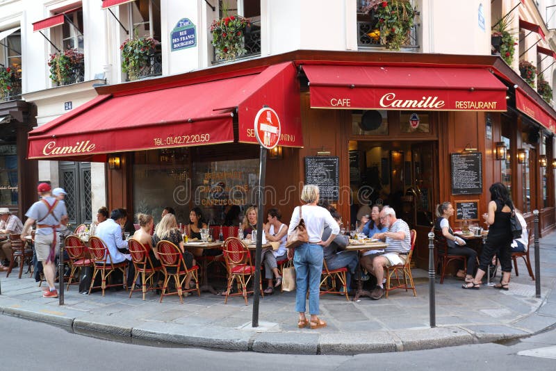 View of Typical French Cafe Camille in the Quarter Marais, the Historic ...