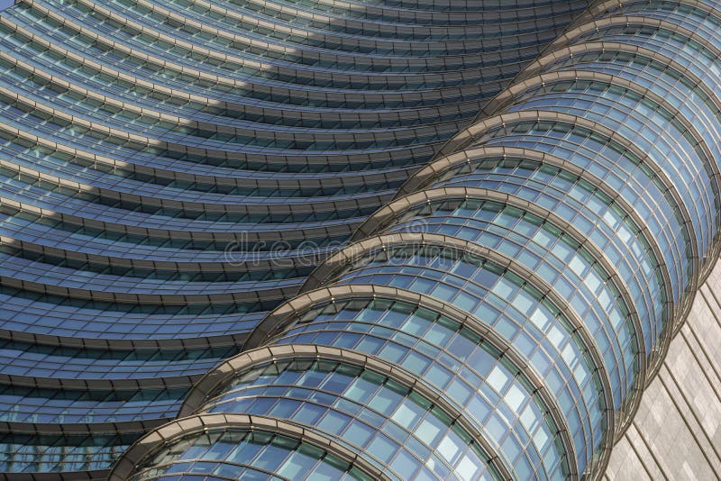 View of the Unicredit tower and Piazza Gae Aulenti in the business district of Porta Garibaldi, fragment of glass and steel modern royalty free stock photography