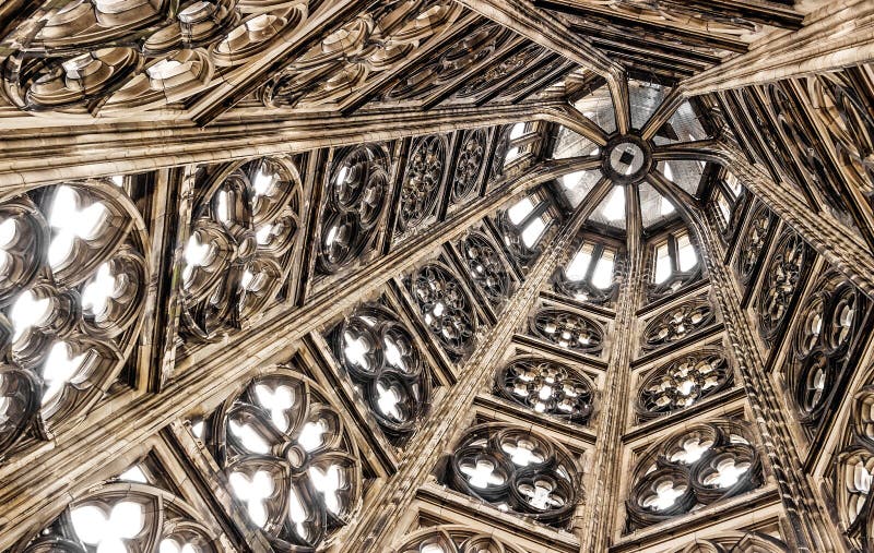 Cologne, Germany - View up the Structure of the Spire in the Gothic Catholic Cathedral of Cologne UNESCO World Heritage