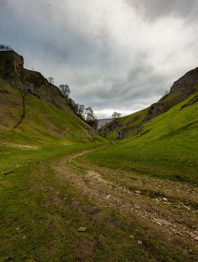 The view up to Peveril Castle, Castleton in the Peak District on a winters day stock image The view up to Peveril Castle, Castleton in the Peak District on a winters day stock image