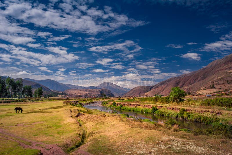 View on the Urubamba river near by the Cusco / Cuzco city in Peru