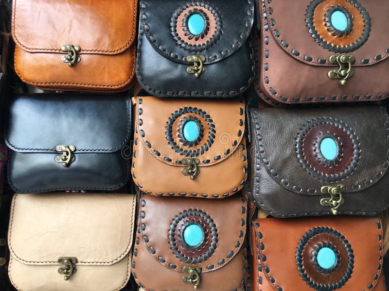 Leather Bags for Sale in Thailand Stock Image - Image of goods, pattern ...