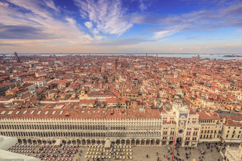 View of Venice from St. Mark`s tower bell stock images View of Venice from St. Mark`s tower bell stock images