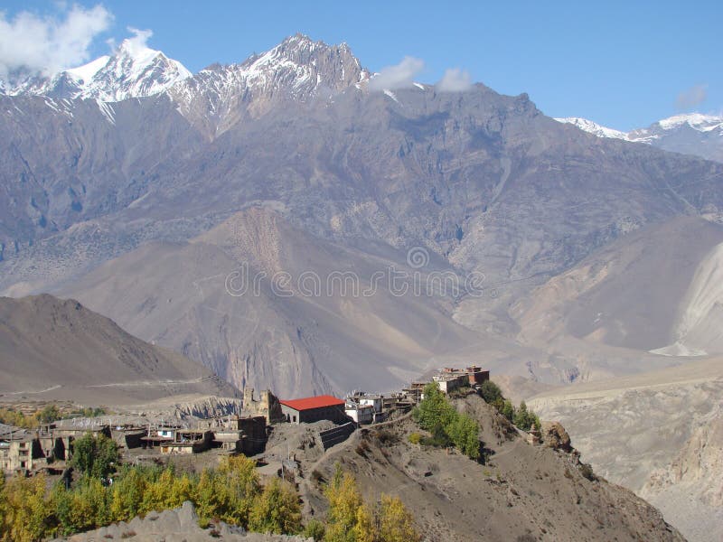 View of village with monastery