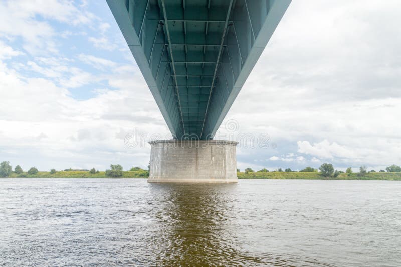 View on Vistula river ander Knybawski bridge near Tczew, Poland.