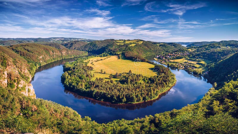 View of Vltava River Horseshoe Shape Meander from Solenice Viewpoint ...