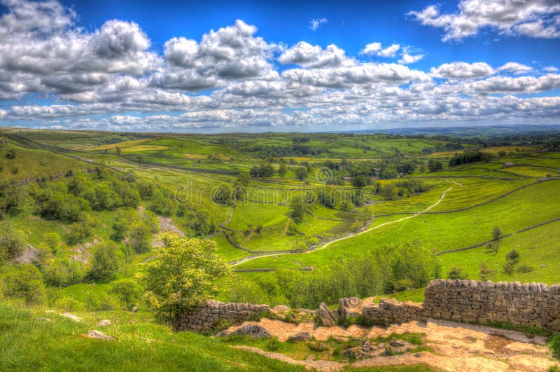 View from walk to top of Malham Cove Yorkshire Dales UK hdr