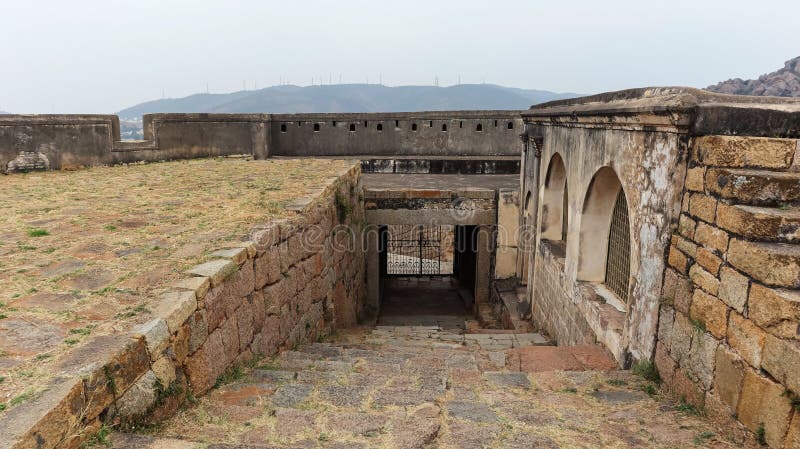 View of Watch Tower entrance stairs from Top, Chitradurga fort, Karnataka