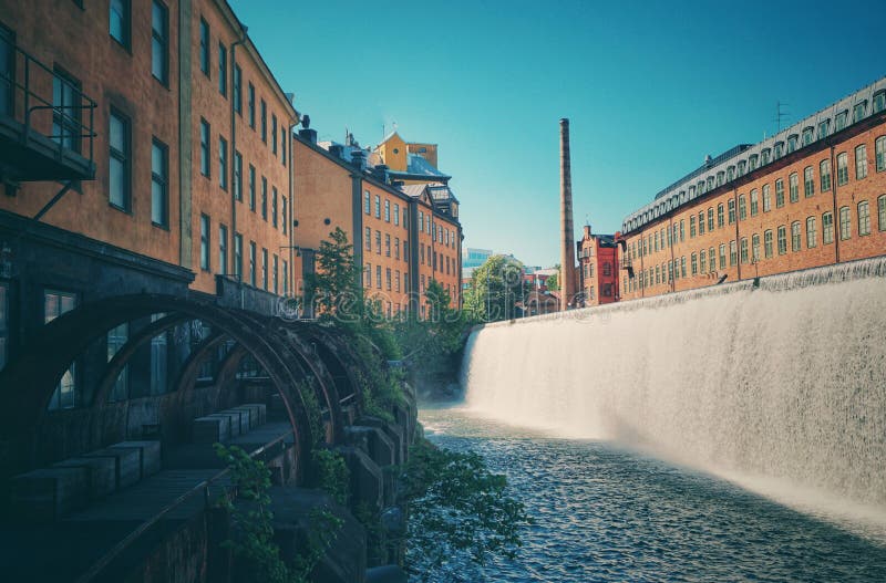 View of waterfall in Norrköping