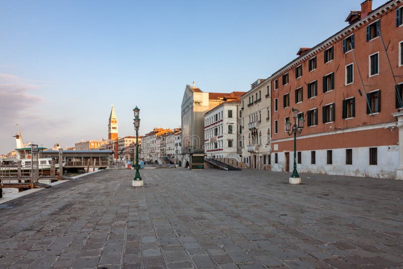 View of Waterfront Boulevard in Venice by the Lagoon. View of Waterfront Boulevard in Venice Italy by the Lagoon royalty free stock photography View of Waterfront Boulevard in Venice by the Lagoon. View of Waterfront Boulevard in Venice Italy by the Lagoon royalty free stock photography