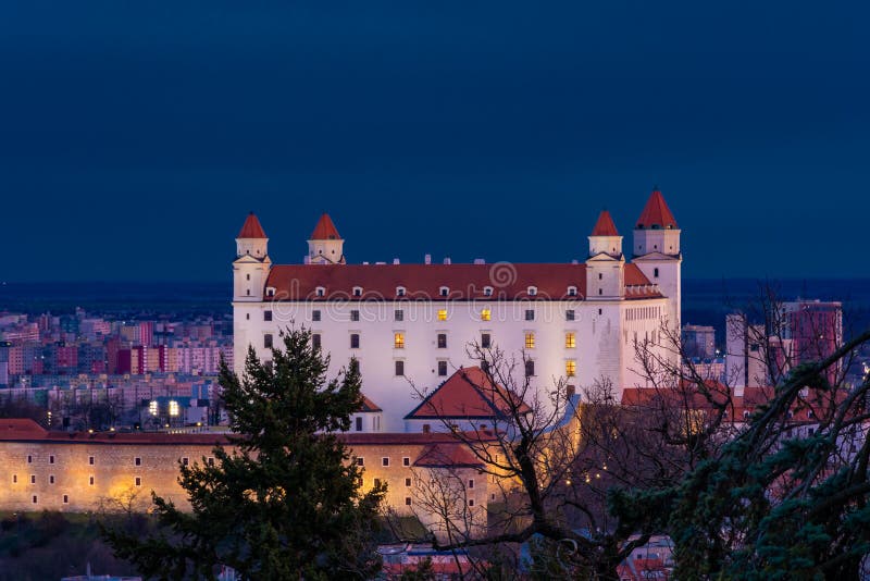 View of the White Castle of Bratislava by night Slovakia