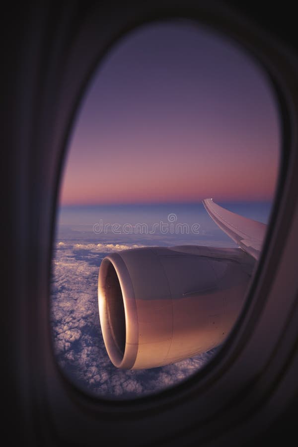 View from Window of Airplane during Night Flight Stock Photo - Image of