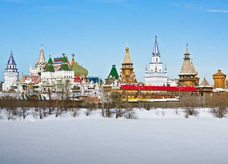 View winter Izmailovo Kremlin in Moscow stock photo