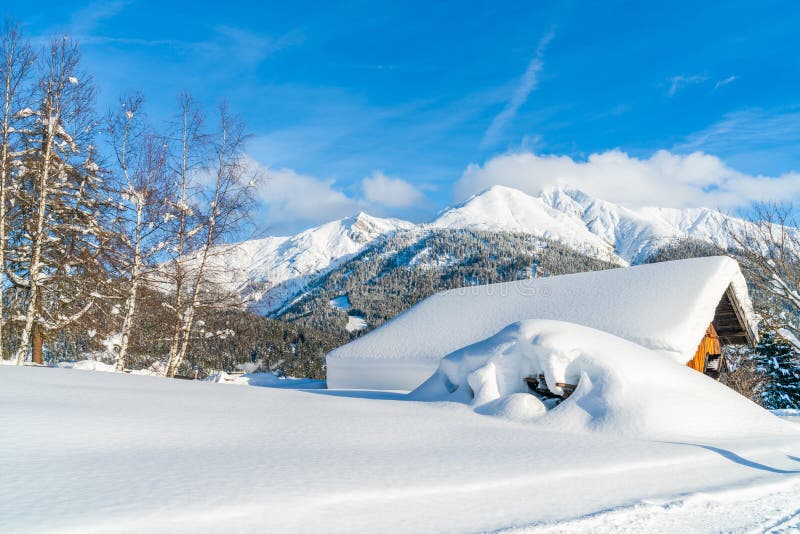 View of Winter Landscape with Snow Covered Alps in Seefeld, Austria ...