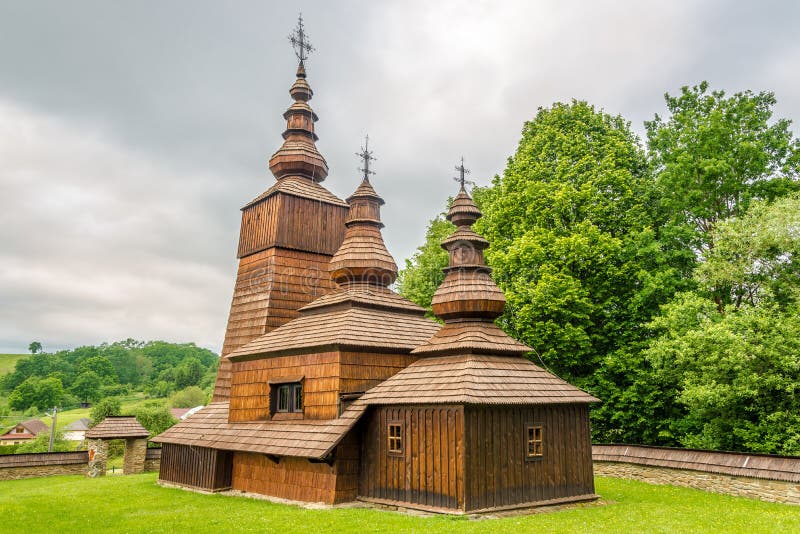 View at the Wooden Church of St.Paraskeva in village Potoky, Slovakia