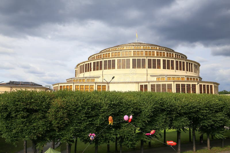 View of the Wroclaw, historical architecture Centennial Hall, public garden, Poland