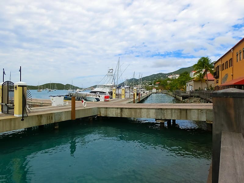View of Yacht Haven Grande Marina in St Thomas, USVI. Stock Photo
