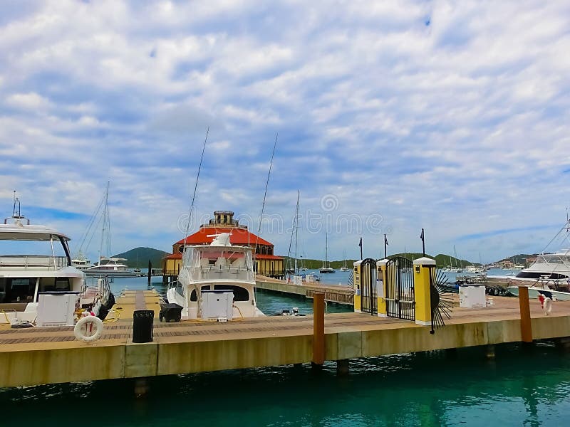 View of Yacht Haven Grande Marina in St Thomas, USVI. Stock Image