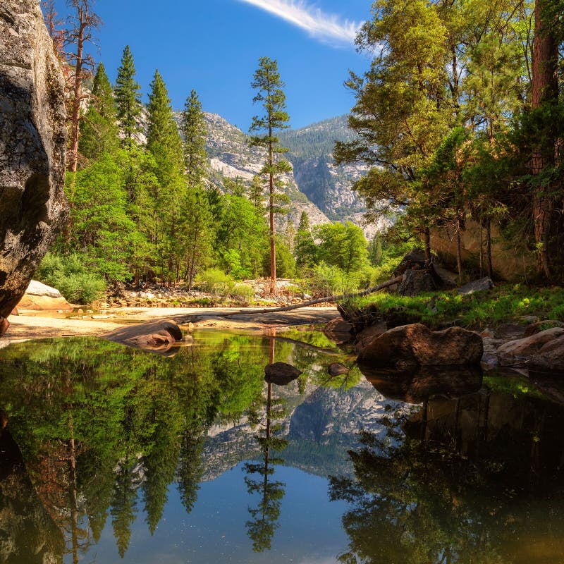 View of Yosemite National Park with reflection in the lake