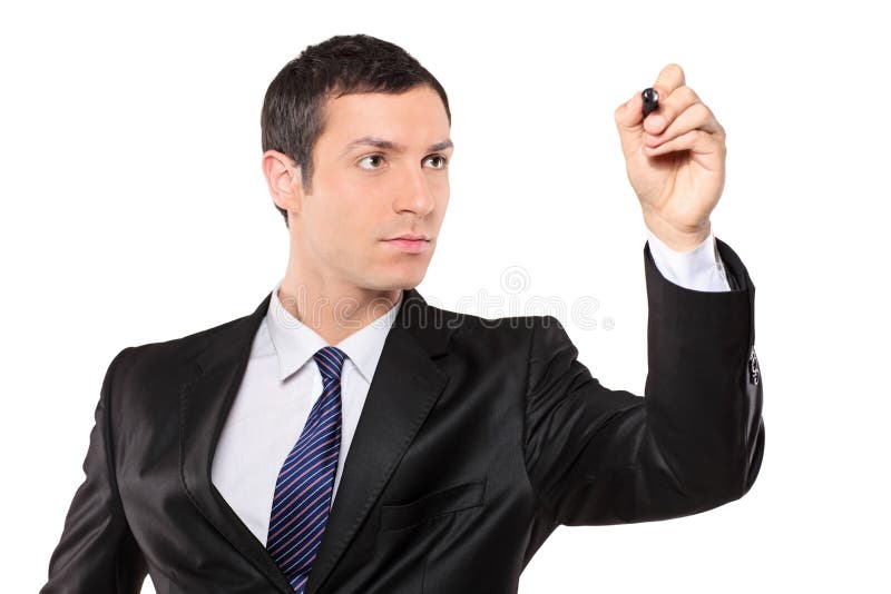 View of a young businessman holding a pen royalty free stock photography View of a young businessman holding a pen royalty free stock photography