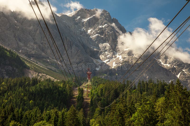 View of Zugspitze from Eibsee Cable Car Station, Germany. Stock Image