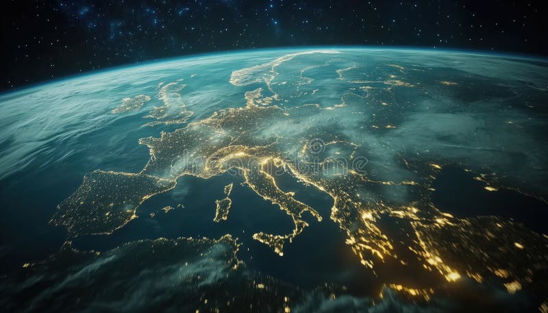 Viewing Europe&#x27;S Telecommunication Network From Space stock images