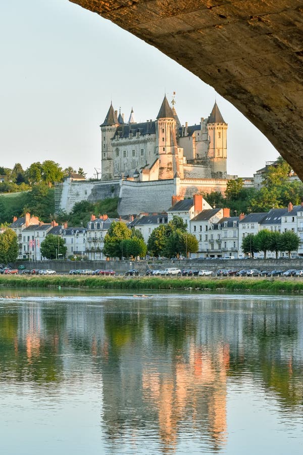 Views of the City of Saumur from the Riverbank at Dusk, with the Castle ...