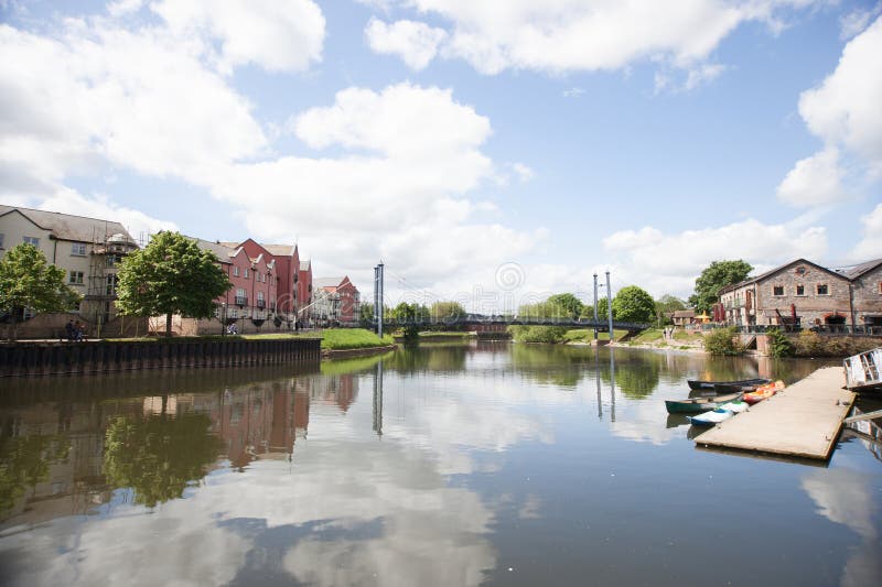 Views of the River Exe and Cricklepit Bridge in Exeter, Devon in the UK