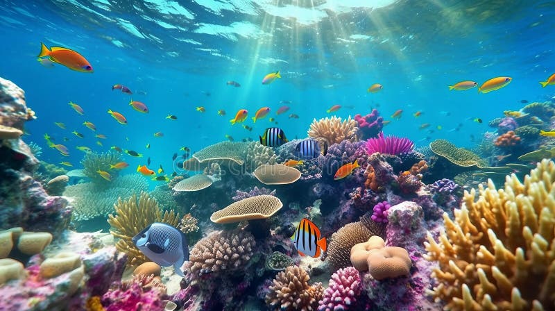 Views of the Seabed with Beautiful Coral Reefs and Lots of Fish Stock ...