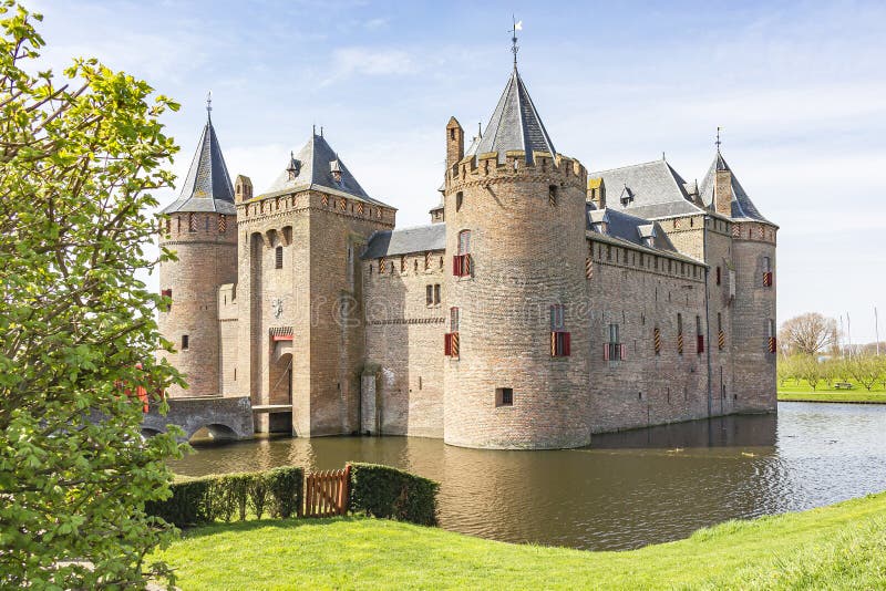 Views of the 700 Year Old Castle `Muiderslot` with Castle-moat