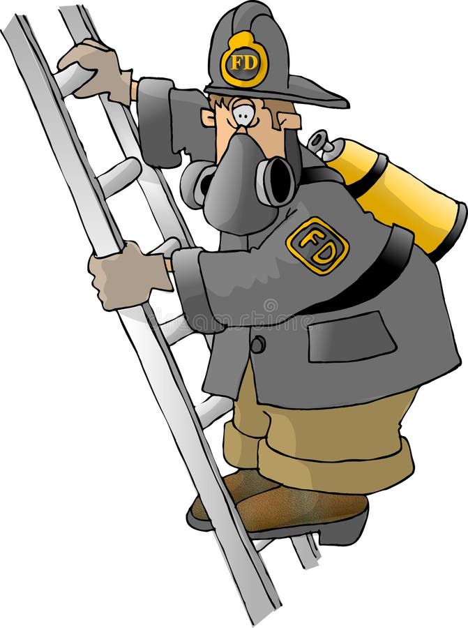 Vigile del fuoco su una scaletta royalty illustrazione gratis Vigile del fuoco su una scaletta royalty illustrazione gratis
