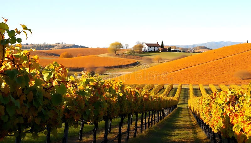 Vigneti d'autunno vista Viti d'oro e vigneti d'autunno Foto generative AI illustrazione vettoriale