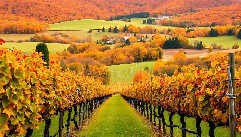 Vigneti in foglie d’oro d’autunno, paese di produzione del vino Generative AI royalty illustrazione gratis