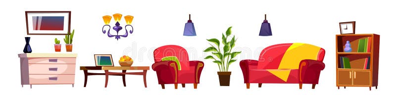 Vignetta animata su mobili in soggiorno su sfondo bianco