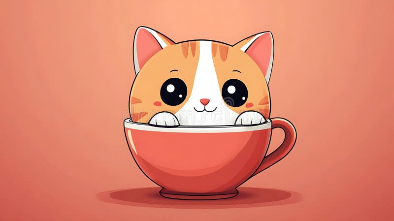Vignetta arancione e gatto bianco che escono da un tè arancione sullo sfondo arancione royalty illustrazione gratis