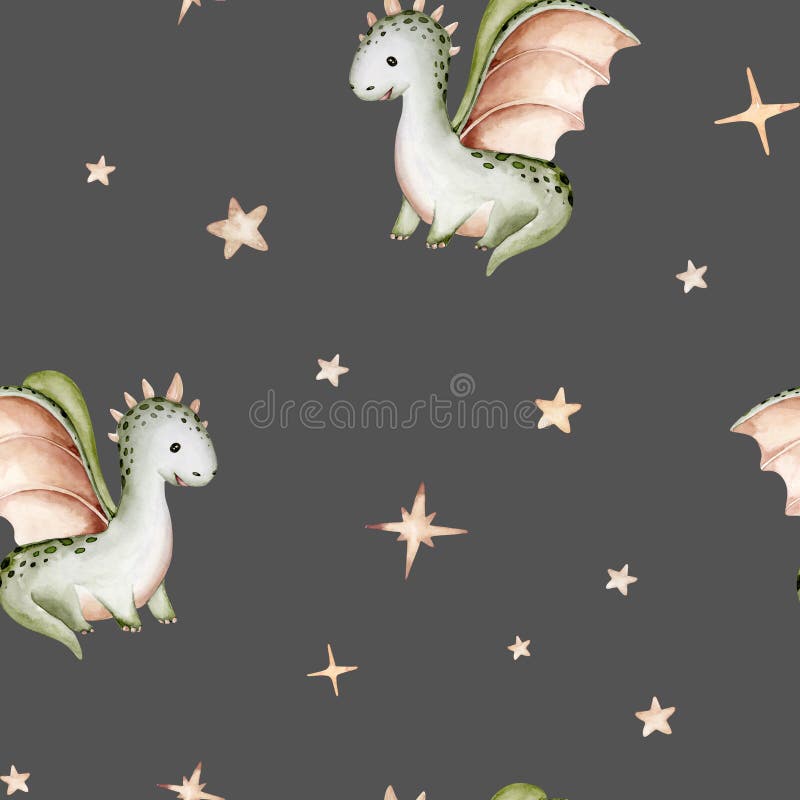 Vignetta bambini carini che dormono Dragon con uno schema di fondo infantile. Vignetta di un bel drago per bambini con una nuvola di pattern senza cuciture felice anno nuovo e sfondo natalizio per bambini