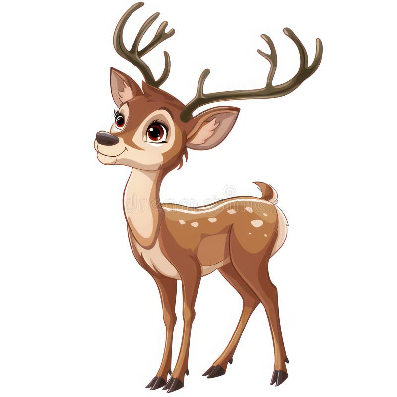 Funny deer cartoon style isolated on white created with Generative AI. Brown fur and a big antler. Cute animal. Funny deer cartoon style isolated on white created with Generative AI. Brown fur and a big antler. Cute animal.