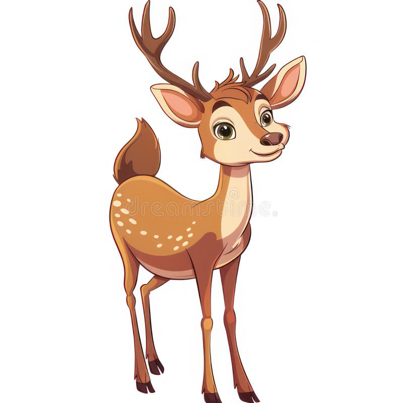 Funny deer cartoon style isolated on white created with Generative AI. Brown fur and a big antler. Cute animal. Funny deer cartoon style isolated on white created with Generative AI. Brown fur and a big antler. Cute animal.