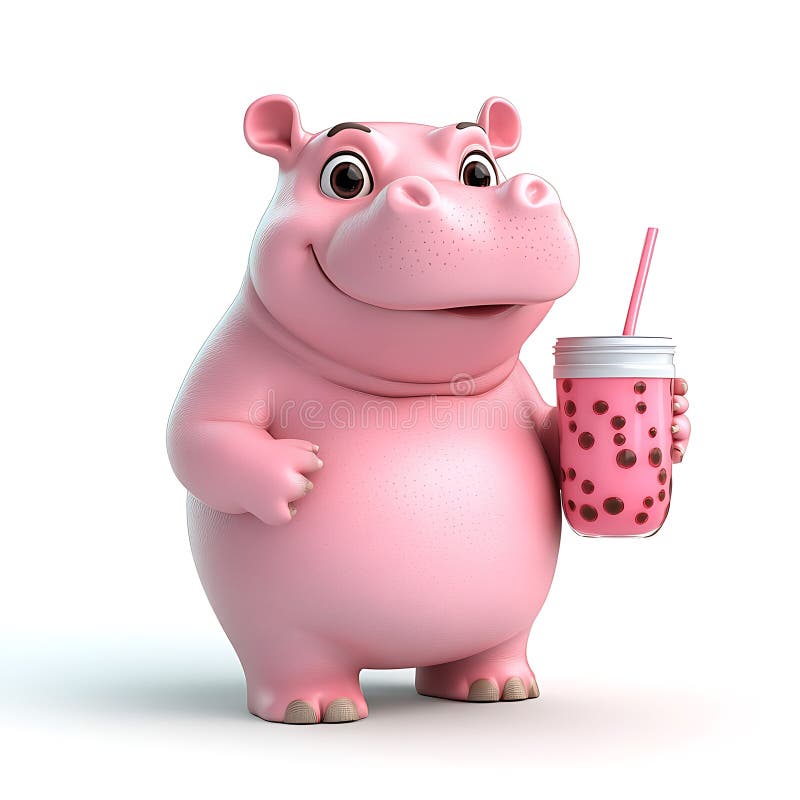 Vignetta di color rosa Hippopotamus con una bibita rosa rinfrescante royalty illustrazione gratis