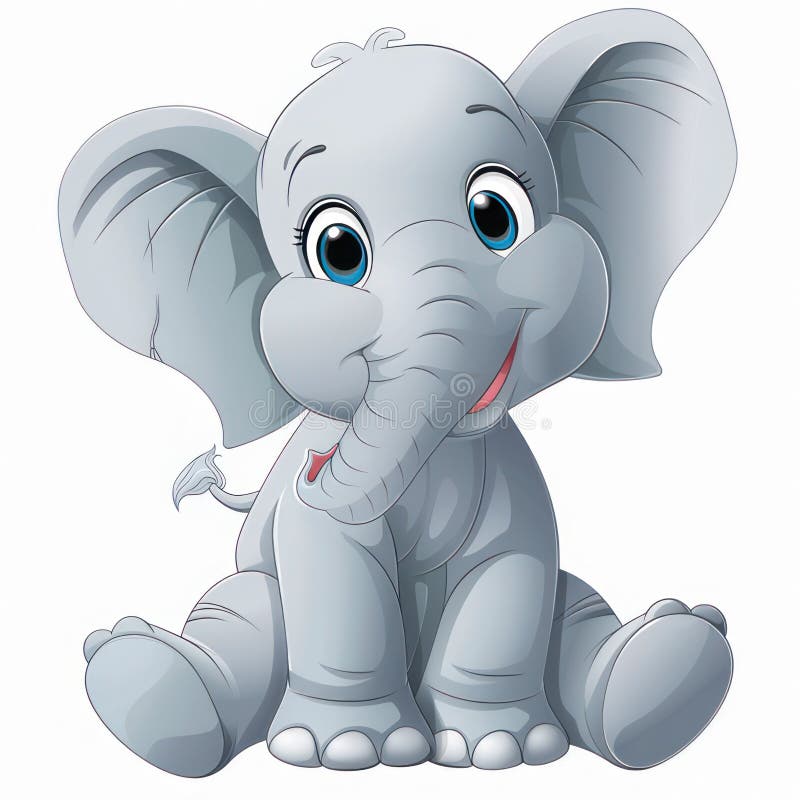 Funny elephant cartoon style isolated on white created with Generative AI. Big eyes and ears and a trunk. Funny elephant cartoon style isolated on white created with Generative AI. Big eyes and ears and a trunk.