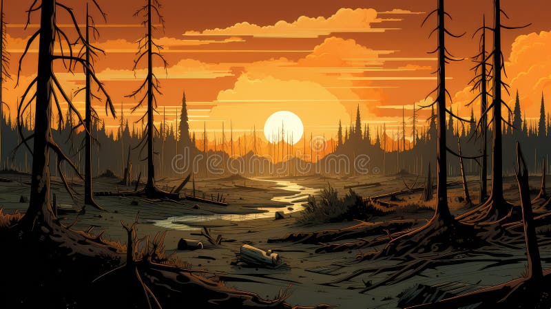 Vignetta sugli incendi boschivi successivi illustrazione vettoriale
