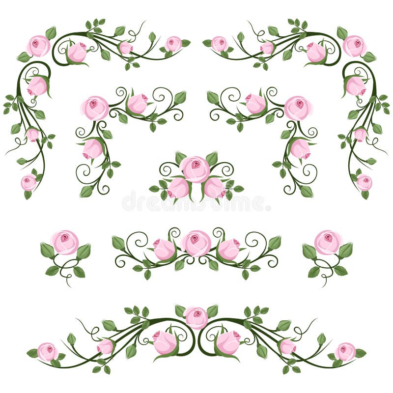 Vignettes calligraphiques de vintage avec les roses roses. illustration stock Vignettes calligraphiques de vintage avec les roses roses. illustration stock