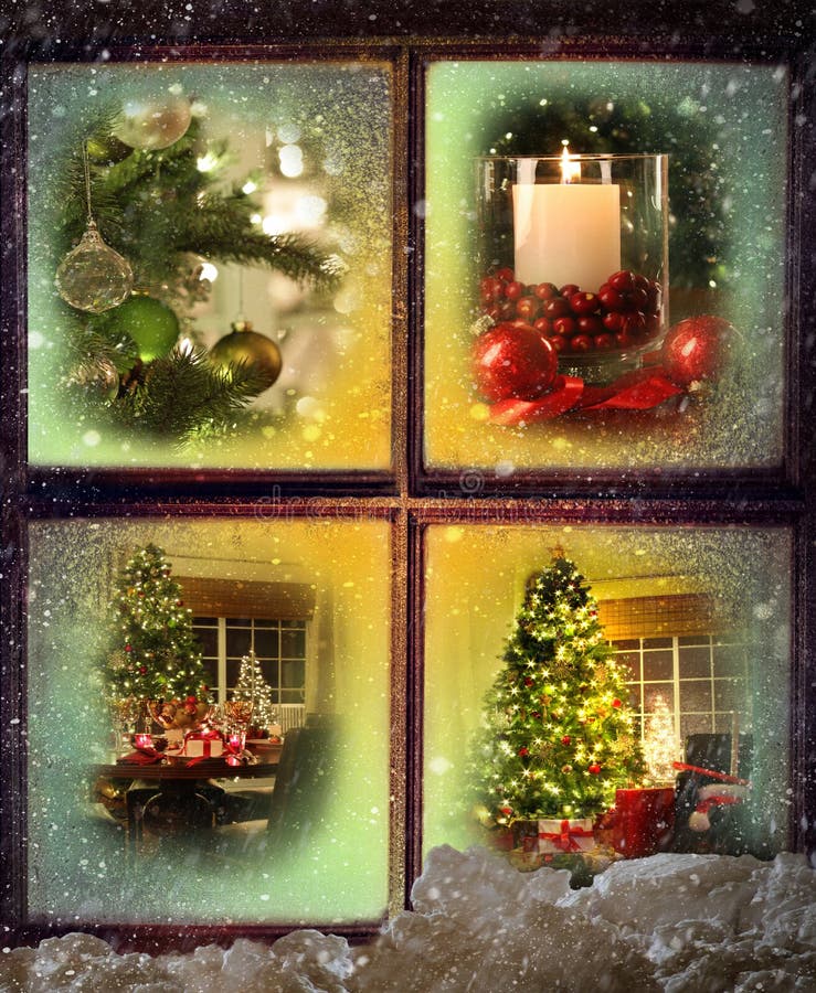Scénkami, Vianočné scény vidieť cez drevené okno.