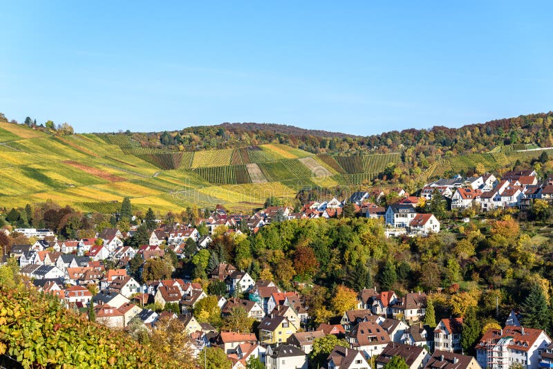 Vignobles ? Stuttgart, Uhlbach ? la vall?e du Neckar - beau paysage dans l'autum en Allemagne photo libre de droits Vignobles ? Stuttgart, Uhlbach ? la vall?e du Neckar - beau paysage dans l'autum en Allemagne photo libre de droits